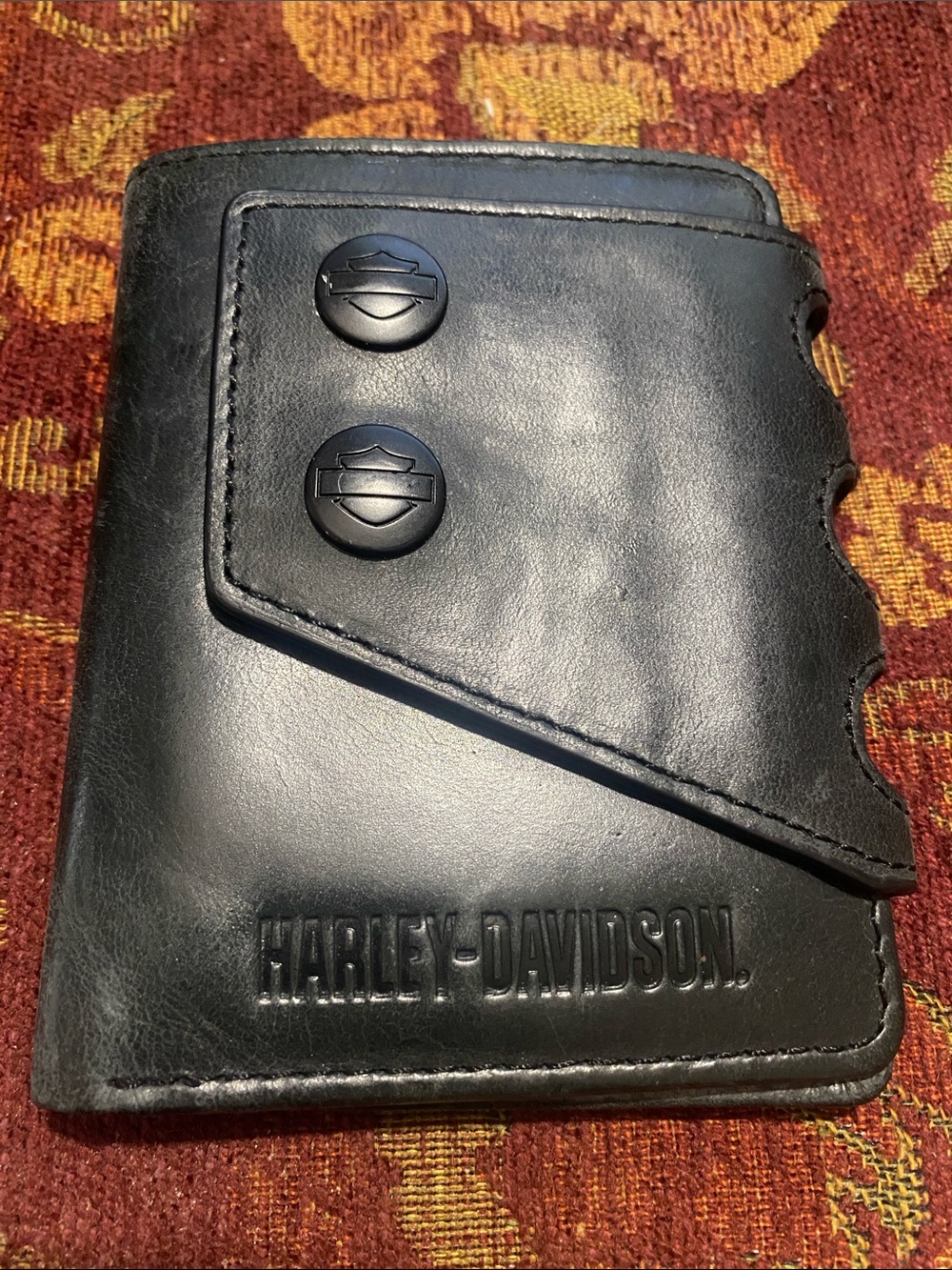 Harley-Davidson Black Leather Snap Trifold Wallet